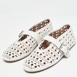 Pre Owned Alaia White Leather Marry jane Ballet Flats Size 37.5