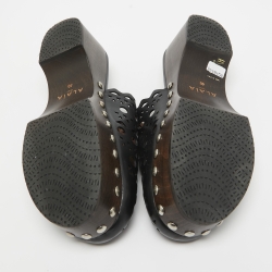 Pre Owned Alaia Black Cutout Leather Clog Sandals Size 40