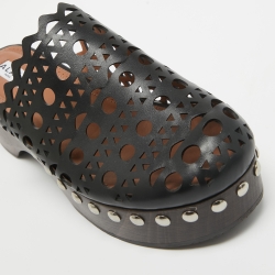 Pre Owned Alaia Black Cutout Leather Clog Sandals Size 40