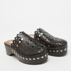 Pre Owned Alaia Black Cutout Leather Clog Sandals Size 40