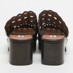 Pre Owned Alaia Black Cutout Leather Clog Sandals Size 40