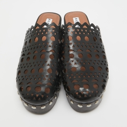 Pre Owned Alaia Black Cutout Leather Clog Sandals Size 40