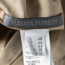 Pre Owned Alberta Ferretti Beige Applique Detail Layered Organdy Embroidered Dress L