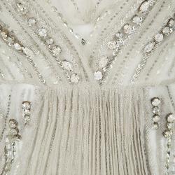 Alberta Ferretti Grey Embellished Crinkled Tulle Sleeveless Gown L