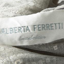 Alberta Ferretti Grey Embellished Crinkled Tulle Sleeveless Gown L