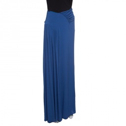 Pre Owned Alberta Ferretti Blue Draped Jersey Maxi Skirt L