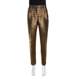 Alberta Ferretti Dull Gold Patterned Jacquard High Waist Tapered Trousers M