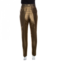 Alberta Ferretti Dull Gold Patterned Jacquard High Waist Tapered Trousers M