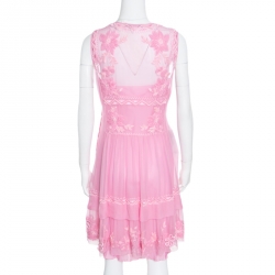 Alberta Ferretti Pink Hand Embroidered Silk Sleeveless Dress L