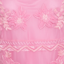 Alberta Ferretti Pink Hand Embroidered Silk Sleeveless Dress L