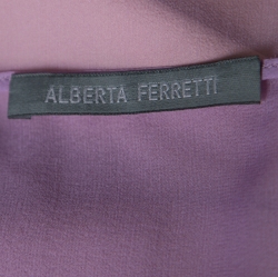 Alberta Ferretti Purple and Green Silk Lace Panel Insert Asymmetric Dress L