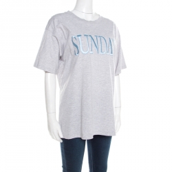 Pre Owned Alberta Ferretti Grey Cotton Sunday Embroidered Oversized T-Shirt XS