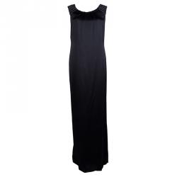 Pre Owned Alberta Ferretti Black Silk Studded Shoulder Detail Sleeveless Maxi Dress M