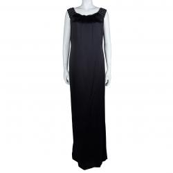 Pre Owned Alberta Ferretti Black Silk Studded Shoulder Detail Sleeveless Maxi Dress M