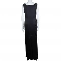 Pre Owned Alberta Ferretti Black Silk Studded Shoulder Detail Sleeveless Maxi Dress M