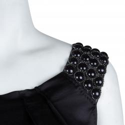 Pre Owned Alberta Ferretti Black Silk Studded Shoulder Detail Sleeveless Maxi Dress M