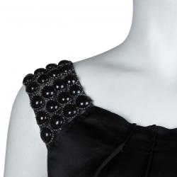 Pre Owned Alberta Ferretti Black Silk Studded Shoulder Detail Sleeveless Maxi Dress M