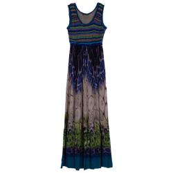 Pre Owned Alberta Ferretti Multicolor Printed Silk And Knit Maxi Dress S