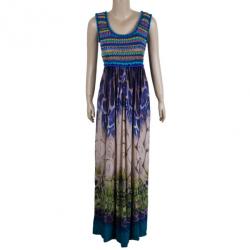 Pre Owned Alberta Ferretti Multicolor Printed Silk And Knit Maxi Dress S