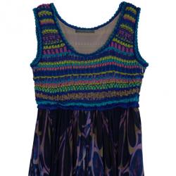 Pre Owned Alberta Ferretti Multicolor Printed Silk And Knit Maxi Dress S