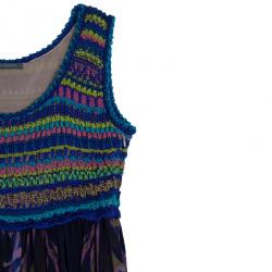 Pre Owned Alberta Ferretti Multicolor Printed Silk And Knit Maxi Dress S