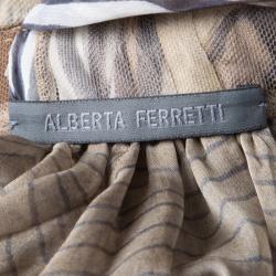 Pre Owned Alberta Ferretti Multicolor Printed Crepe Silk Sleeveless Belted Maxi Dress M