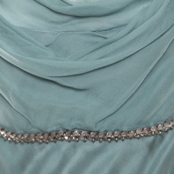 Alberta Ferretti Pale Green Crystal Embellished Flutter Sleeve Silk Evening Gown L 