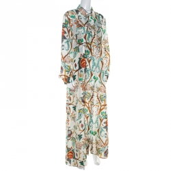Pre Owned Alberta Ferretti Multicolor Floral Printed Silk Maxi Shirt Dress L