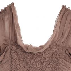Pre Owned Alberta Ferretti Silk Beige Ruffled Dress M