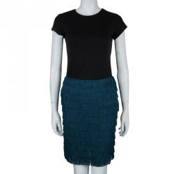 Pre Owned Alberta Ferretti Peacock Blue Fringed Skirt S