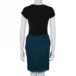 Pre Owned Alberta Ferretti Peacock Blue Fringed Skirt S