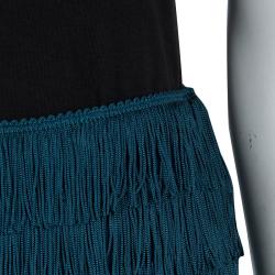 Pre Owned Alberta Ferretti Peacock Blue Fringed Skirt S