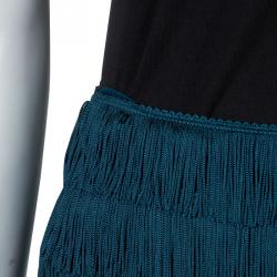 Pre Owned Alberta Ferretti Peacock Blue Fringed Skirt S