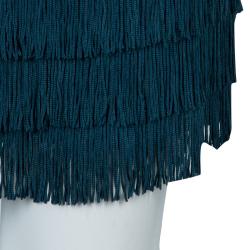 Pre Owned Alberta Ferretti Peacock Blue Fringed Skirt S
