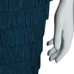 Pre Owned Alberta Ferretti Peacock Blue Fringed Skirt S