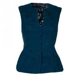 Alberta Ferretti Peacock Blue Rose Applique Texture Detail Sleeveless Peplum Jacket S