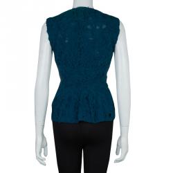 Alberta Ferretti Peacock Blue Rose Applique Texture Detail Sleeveless Peplum Jacket S