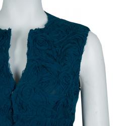 Alberta Ferretti Peacock Blue Rose Applique Texture Detail Sleeveless Peplum Jacket S