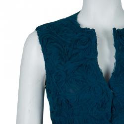Alberta Ferretti Peacock Blue Rose Applique Texture Detail Sleeveless Peplum Jacket S