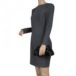 Pre Owned Alberta Ferreti Black Satin Beads Embellished Clutch