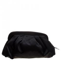 Pre Owned Alberta Ferreti Black Satin Beads Embellished Clutch