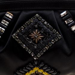 Pre Owned Alberta Ferreti Black Satin Beads Embellished Clutch