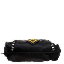 Pre Owned Alberta Ferreti Black Satin Beads Embellished Clutch