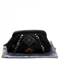 Pre Owned Alberta Ferreti Black Satin Beads Embellished Clutch