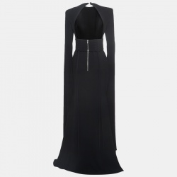 Alex Perry Black Stretch Crepe Lace Up Belted Long Dress L