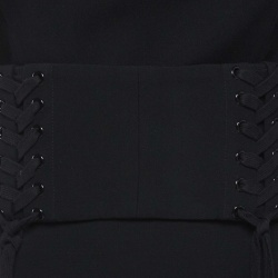 Alex Perry Black Stretch Crepe Lace Up Belted Long Dress L