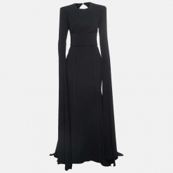 Alex Perry Black Stretch Crepe Lace Up Belted Long Dress L