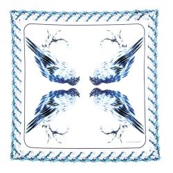 Alexander McQueen White Blue Hawks And Waves Print Cotton Square Scarf