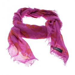 Pre Owned Alexander McQueen Pink Skull Print Fringed Edge Scarf