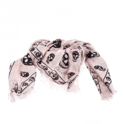 Alexander McQueen Dusty Rose Skull Print Fringed Edge Scarf